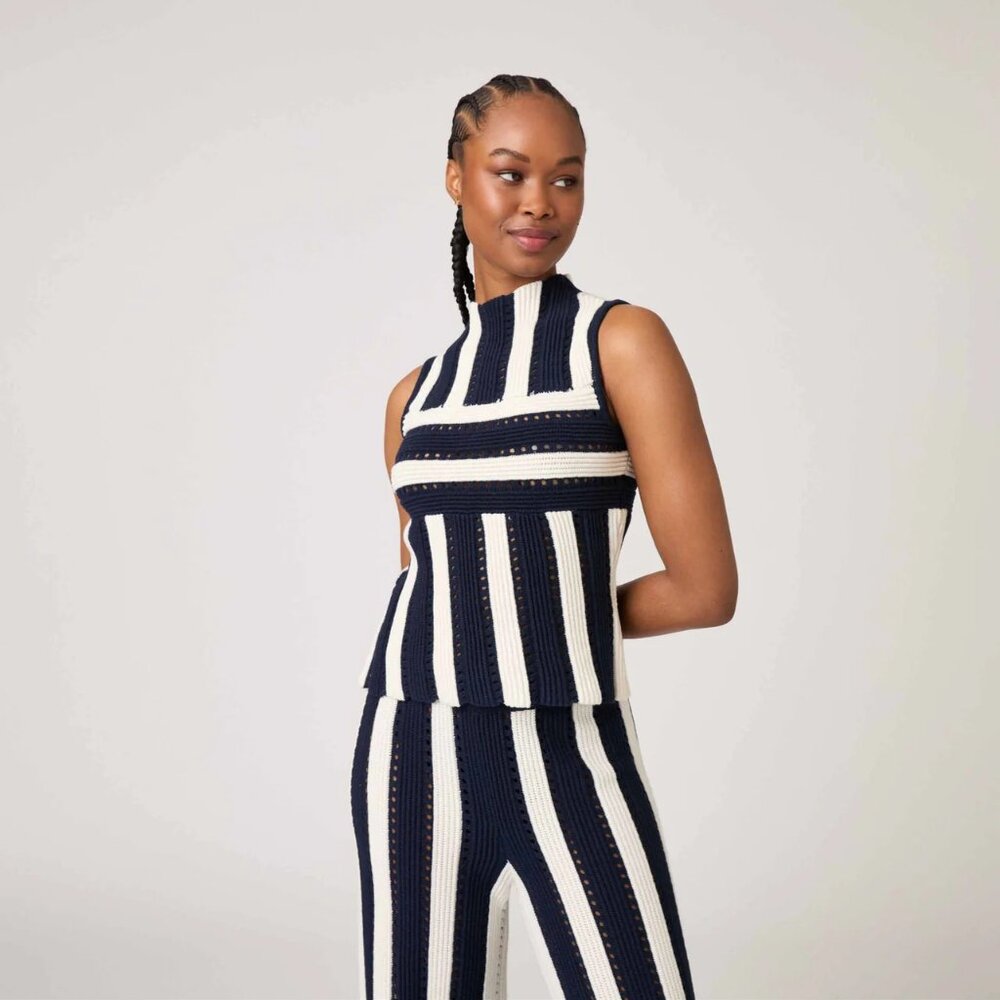 ROWING BLAZERS - Knit Stripe Tank - Navy / White - Sz L - BNWT - Picture 3 of 11